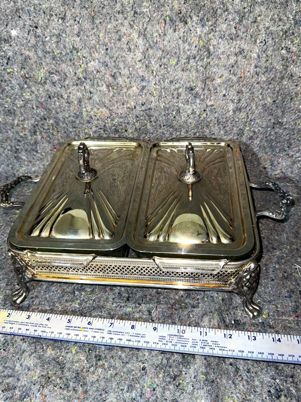 Large Silver plated Chafing Dish w/ Lid 2 Glass Inserts Anchor Harbor
